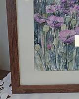 Obrazy - Fialové maky...(akvarel) (tmavý drevený rám) - 14644174_