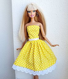 Hračky - Žlté bodkované šaty pre Barbie - 14641890_