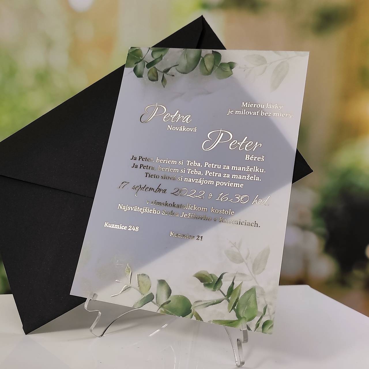 Transparentné svadobné oznámenie J20283 - zlaté (nad 101 ks)