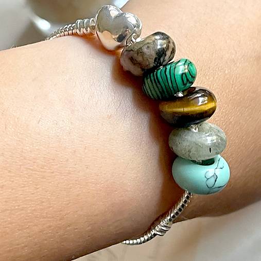 Labradorite Pandora Style Silver Bracelet / Náramok v štýle Pandora s minerálmi