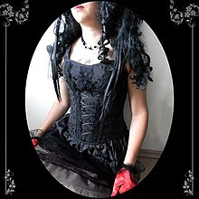 Šaty - Gotický čierny brokátový korzet /M-L/ - 14644704_