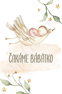 Papiernictvo - Kartička Čakáme bábätko bocian (dievčatko) - 14645373_