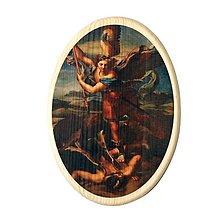 Dekorácie - Svätý Michal drevený obraz (Oval) - 14644495_