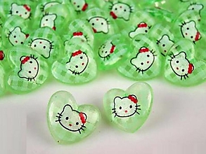 Galantéria - Gombík detský Hello Kitty v srdiečku zelený - 14645490_