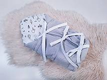 Detský textil - Zavinovačka s troma úväzmi sivé vafle + bielo-čierny les - 14647089_