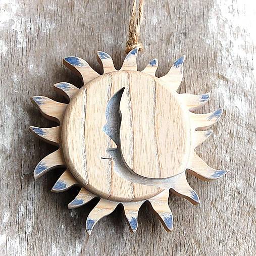 Dekorácie - Drevené Slnko a Mesiac (Modrá) - 14653736_