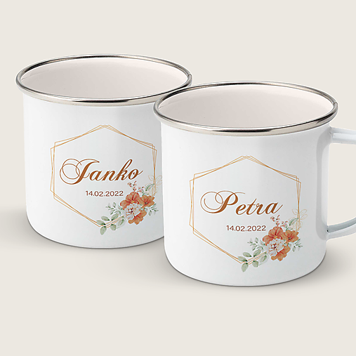 Nádoby - SVADOBNÝ 17 double set smaltovaných hrnčekov - 14652944_