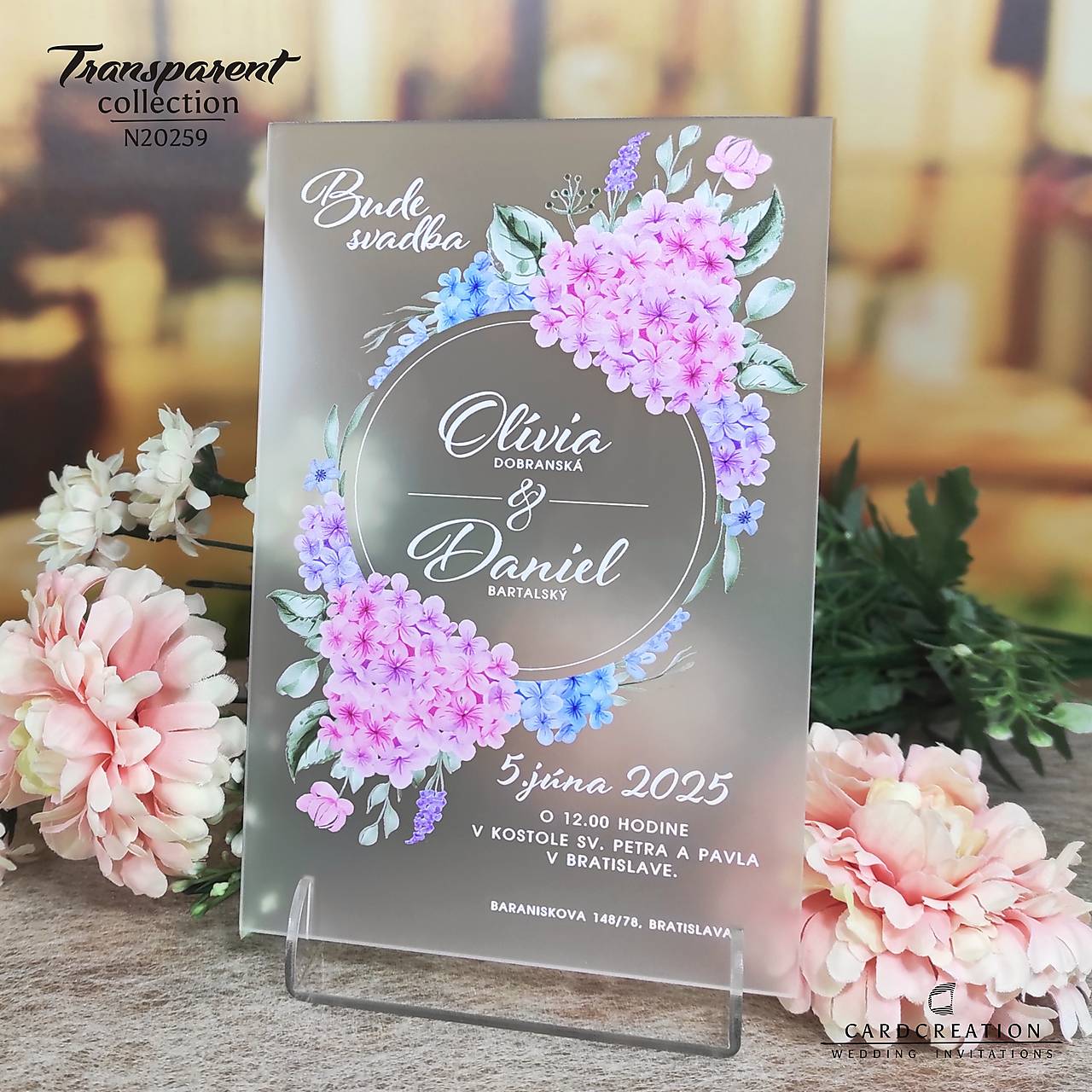 Transparentné svadobné oznámenie N20259 (71-100 ks)