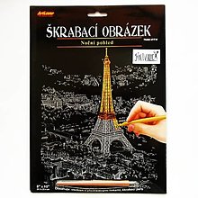 Iný materiál - Škrabací obrázok, 20x25 cm  (zlatý, Eiffelova veža, Paríž) - 14656316_
