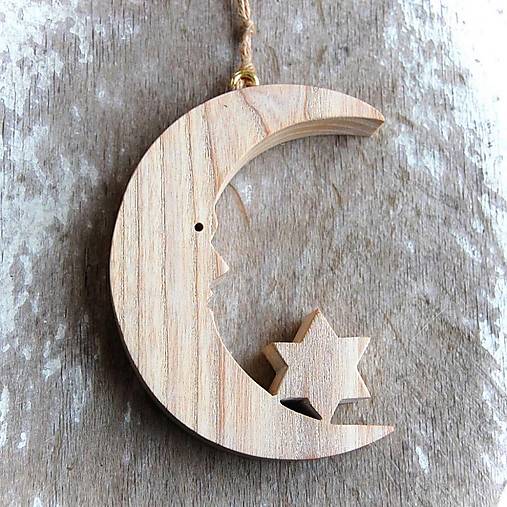 Dekorácie - Drevený Mesiac s hviezdou (Béžová) - 14656189_