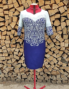 Šaty - Elegantné šaty s ornamentom (modrá, bordová) (Modrá) - 14657376_