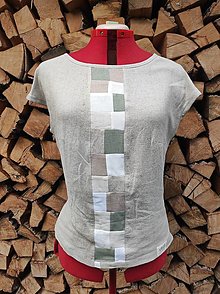 Topy, tričká, tielka - Ľanová blúzka s mozaikou - 14657500_