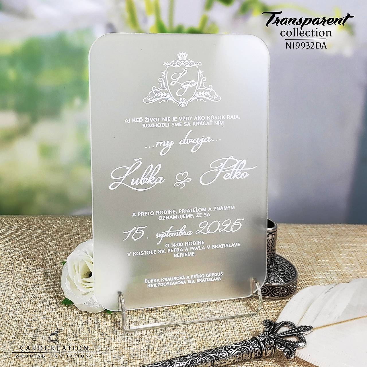 Transparentné svadobné oznámenie N19932DA (20-40 ks)