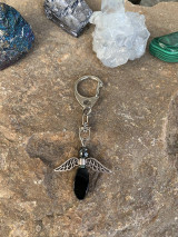 Kľúčenky - kľúčenka anjel (anjel Onyx-Hematit, dĺžka 7 cm) - 14656660_