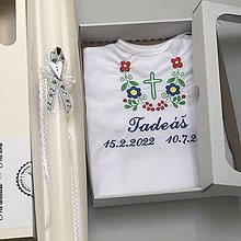 Detské oblečenie - Košieľka na krst  k14 folklórna v darčekovom balení a sviečka na krst folklórna - 14658071_