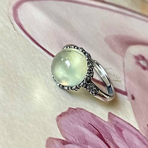 Prehnite Filigree Flower AG925 Silver Ring  / Strieborný prsteň s prehnitom