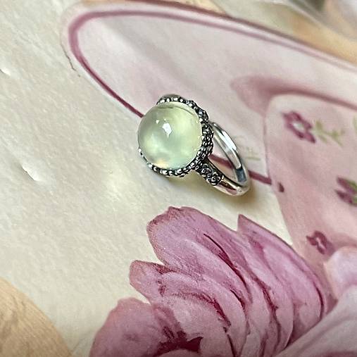 Prehnite Filigree Flower AG925 Silver Ring  / Strieborný prsteň s prehnitom