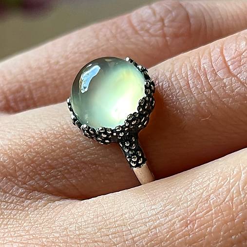 Prehnite Filigree Flower AG925 Silver Ring  / Strieborný prsteň s prehnitom