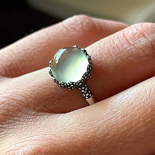 Prehnite Filigree Flower AG925 Silver Ring  / Strieborný prsteň s prehnitom