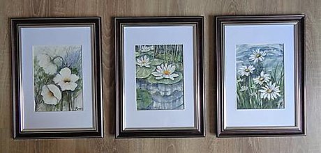 Obrazy - Biele kvety triptych...(akvarel) - 14660086_