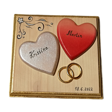 Darčeky pre svadobčanov - Svadobné srdcia Drevený obraz - 14658869_