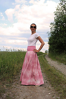 Sukne - Maxi "ružová batika" ľanová - 14659575_