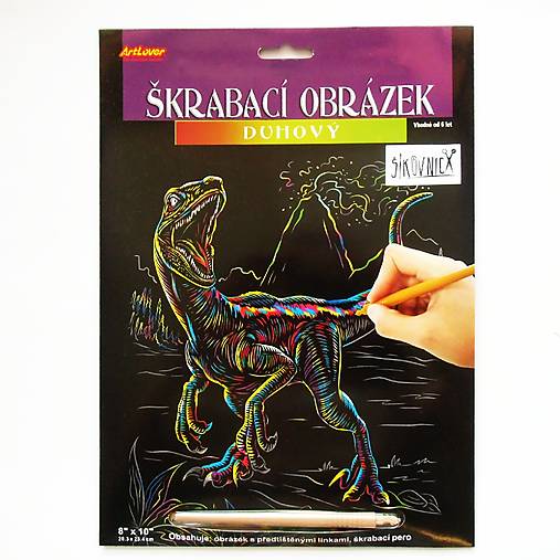 Škrabací obrázok, 20x25 cm  (dúhový, t-rex)