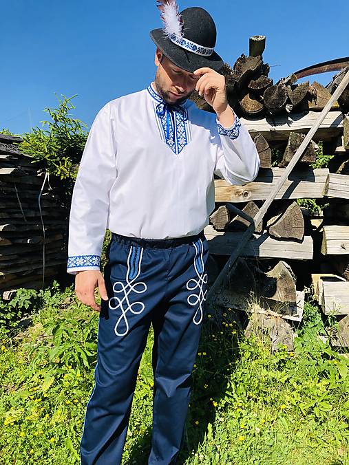 Pánske oblečenie - Pánsky folklórny komplet Jozef v modrom - 14662870_