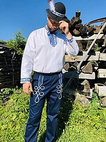 Pánske oblečenie - Pánsky folklórny komplet Jozef v modrom - 14662870_
