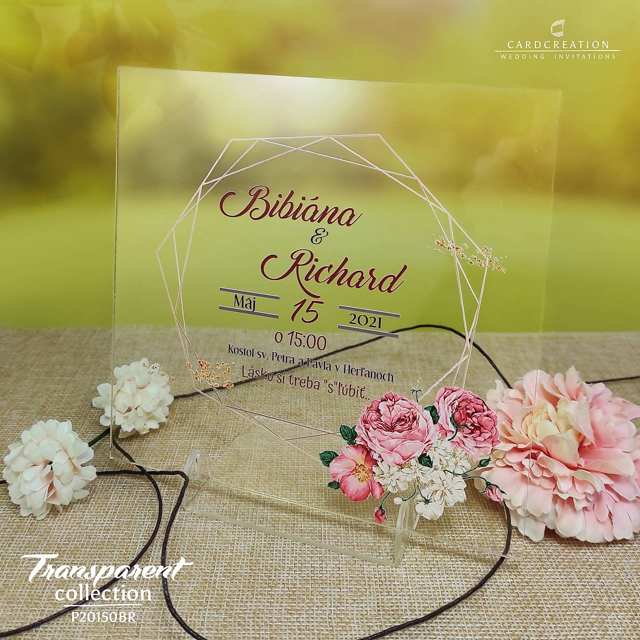 Transparentné svadobné oznámenie P20150BR  (20-40 ks)