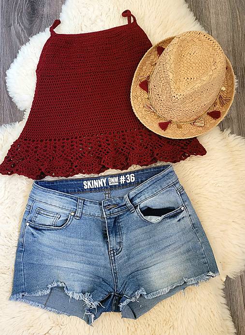 Topy, tričká, tielka - Boho tielko bordové - 14663367_