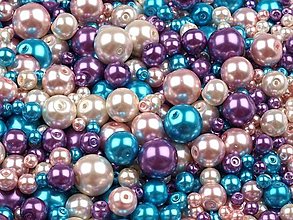 Korálky - Voskované perličky 50 g  - MIX (smotanová-modrá-fialová) - 14663984_