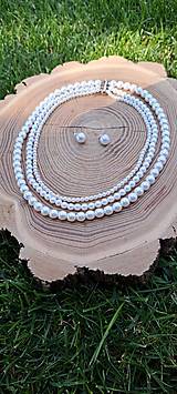 Sady šperkov - Set - perlový náhrdelník trojradový a náušnice - 14667284_