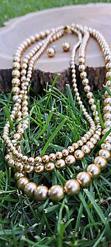Sady šperkov - Set - perlový náhrdelník trojradový a náušnice - 14667288_