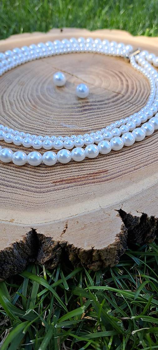 Set - perlový náhrdelník trojradový a náušnice