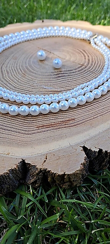 Sady šperkov - Set - perlový náhrdelník trojradový a náušnice - 14667275_