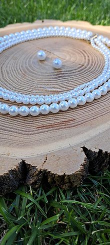 Sady šperkov - Set - perlový náhrdelník trojradový a náušnice  (Biela) - 14667285_