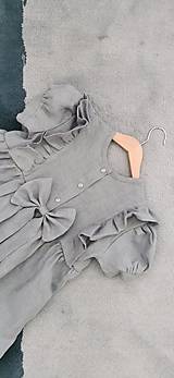 Detské oblečenie - Lastovička - detské ľanové šaty s krátkymi puff rukávikmi (prašná modrozelená) - 14666552_