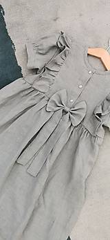 Detské oblečenie - Lastovička - detské ľanové šaty s krátkymi puff rukávikmi (prašná modrozelená) - 14666553_
