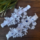 Spodná bielizeň - Svadobný podväzok - biely- kráľovská modrá - 14667402_