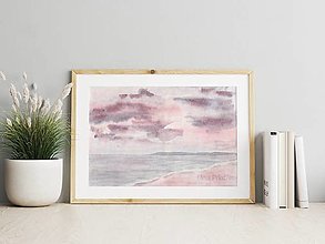 Kresby - Plagát| Akvarel| Krajina-more v ružovej - 14671341_