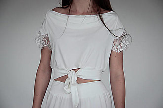 Topy, tričká, tielka - Čipkovaný crop top by MooniQ Andromeda - slonovinový - 14670374_
