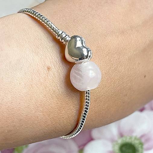 Rose Quartz European Style Silver Bracelet / Náramok s ruženínom