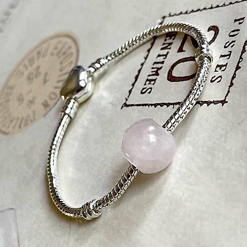 Rose Quartz European Style Silver Bracelet / Náramok s ruženínom