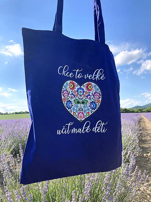 Nákupné tašky - Nákupná taška pre pani učiteľku FOLK (Modrá) - 14672351_