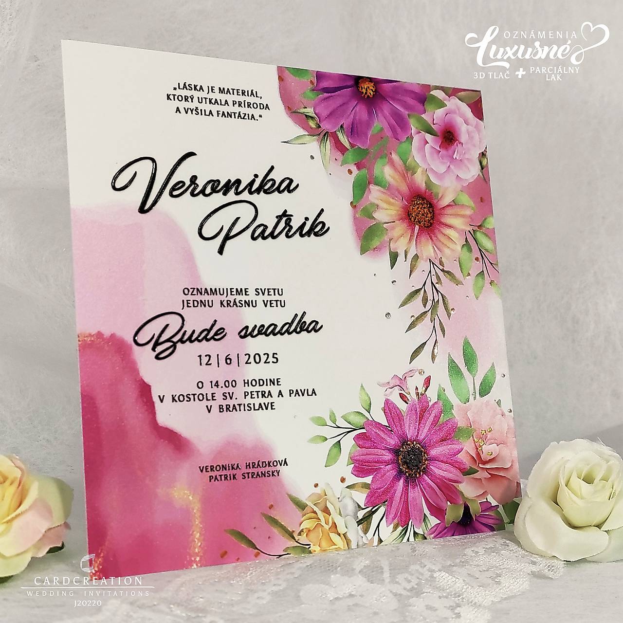 Svadobné oznámenie s plastickou tlačou J20220 (71-100 ks)