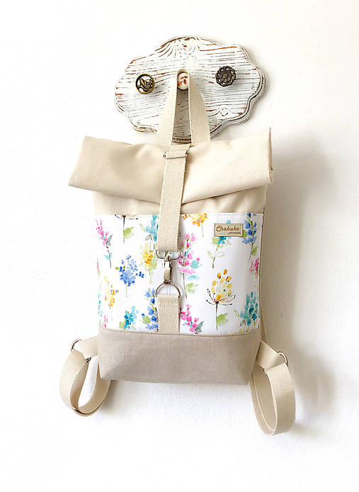 Batohy - Rolltop batoh MIDI, Akvarelové kvety - 14675625_