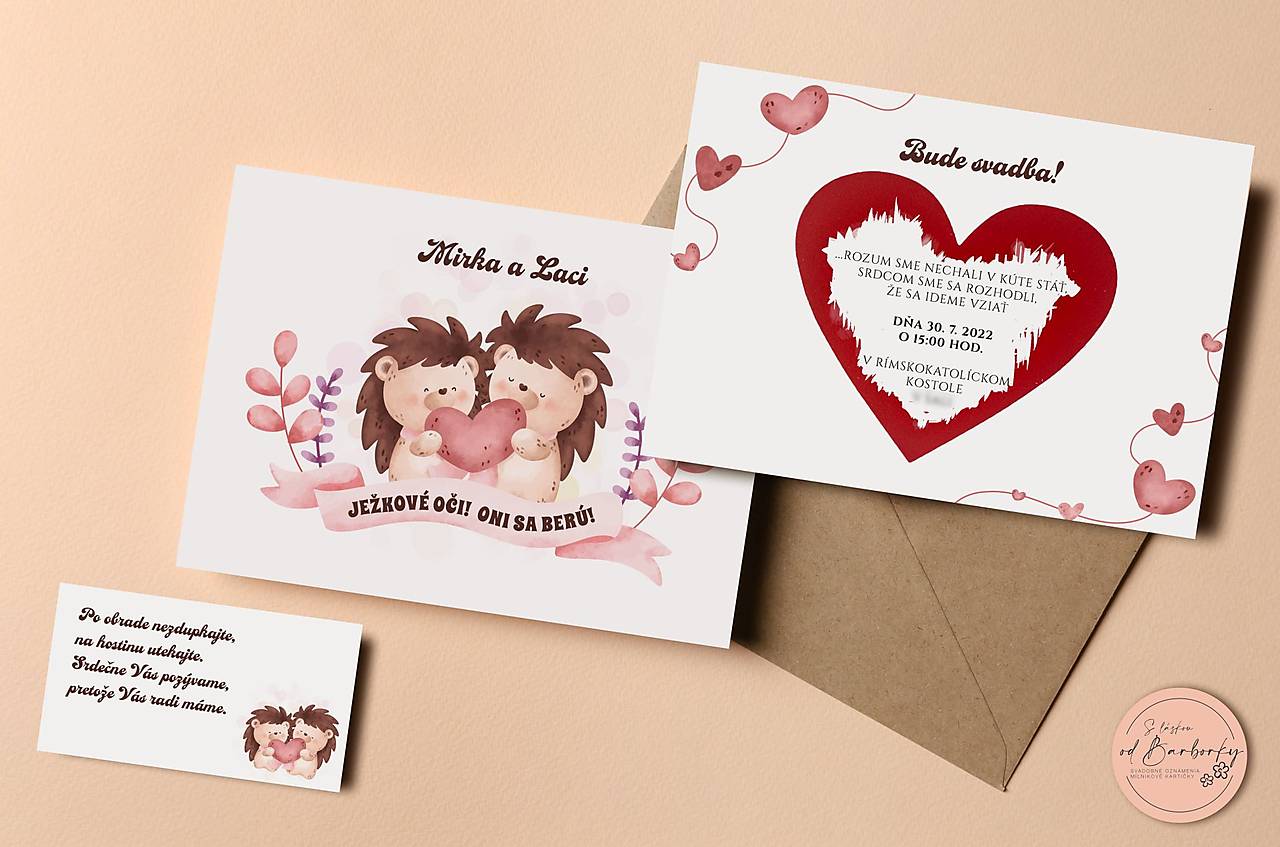 Stieracie obojstranné svadobné oznámenie #93 (MENOVKA NA STÔL)