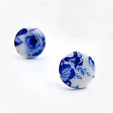 Náušnice - Porcelánové náušnice - Pecky - modré květy - 14675173_