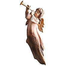 Sochy - Alpský anjel s trombónom koreňová socha - 14677523_
